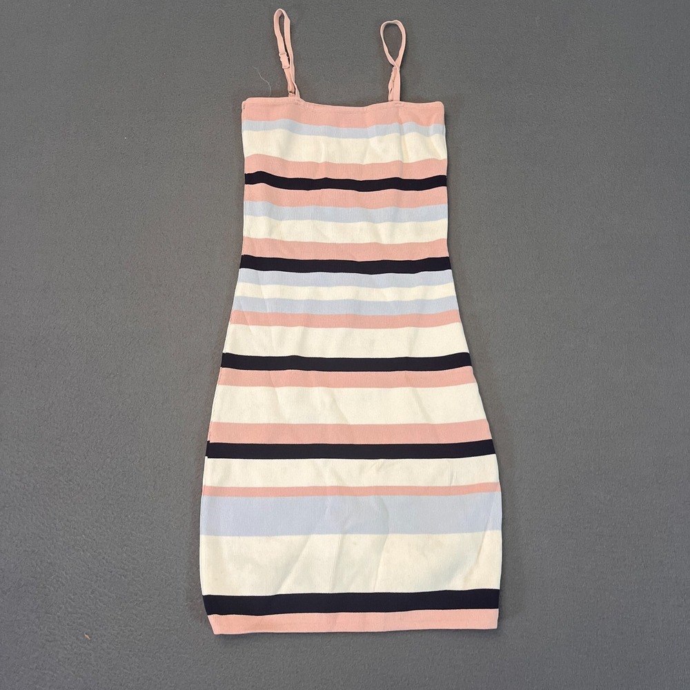 SEEK the Label Mini Bodycon‎ Dress Womens Sm White Black Pink Striped Sleeveless